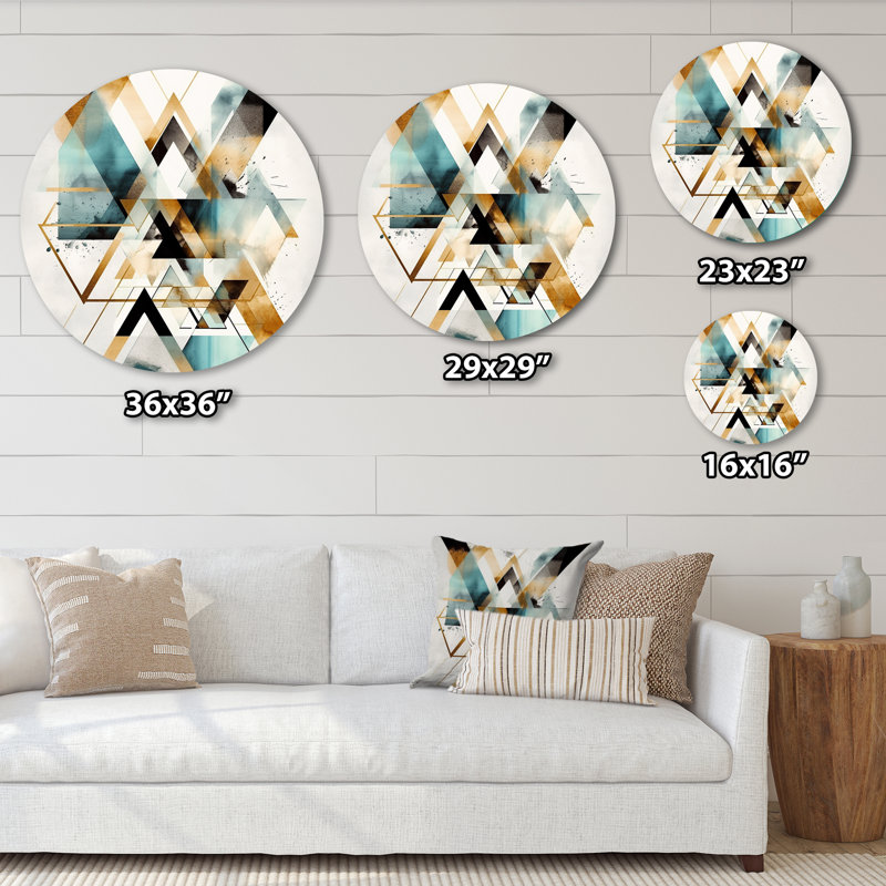 «Green Triangle Boho IV», art mural rond abstrait géométrique sur métal, H 36 po x l 36 po x P 1 po