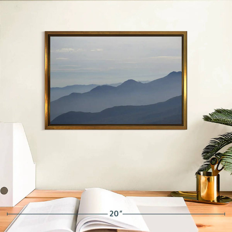 Foggy Mountain Range, Floating Frame Gold, 13" X 9"