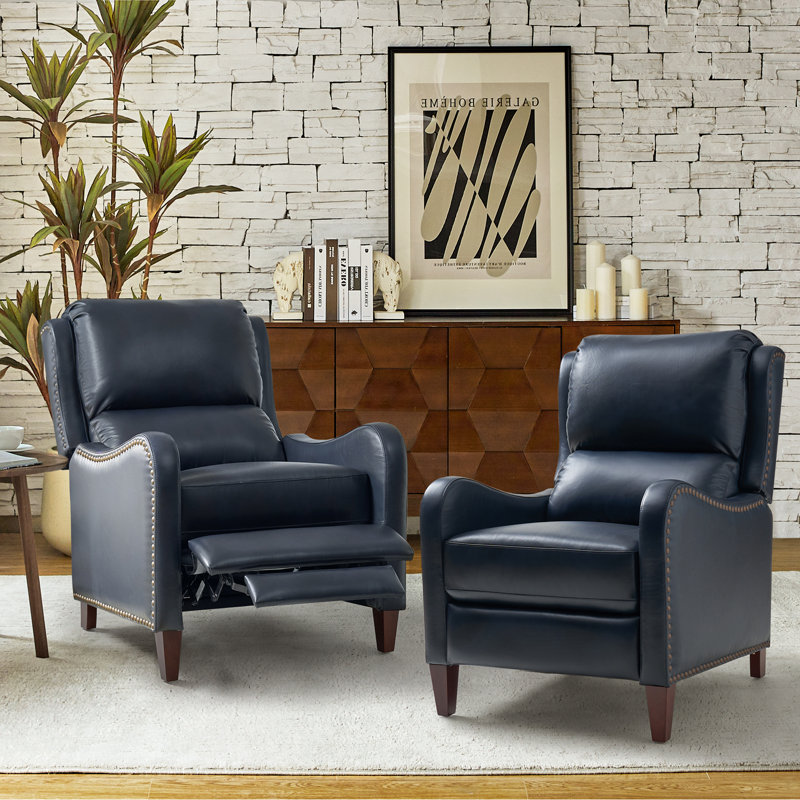 Beecher 28.75" Wide Leather Club Recliner, Navy Full Grain Leather