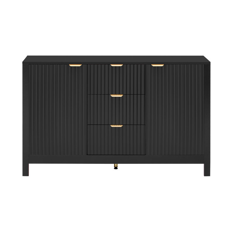 Wave Design Sideboard With 3 Adjustable Shelves, Black