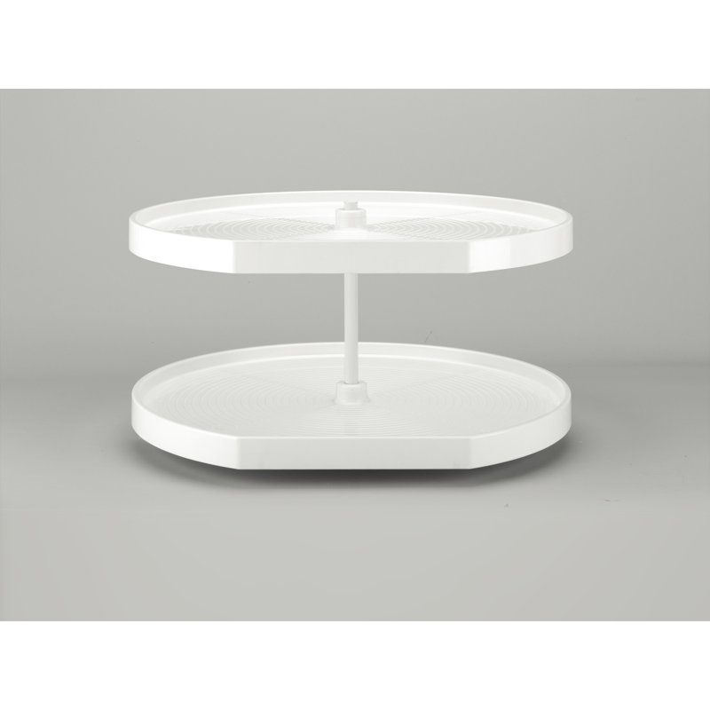 Rev-A-Shelf Polymer D-Shape 2-Shelf Lazy Susan with Bottom Mount Hardware for Corner Base Cabinets, White