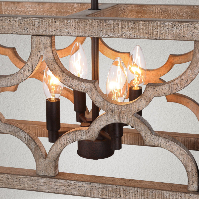 Gatlin 27.5" W 8-Light Wood and Metal Rectangle Chandelier