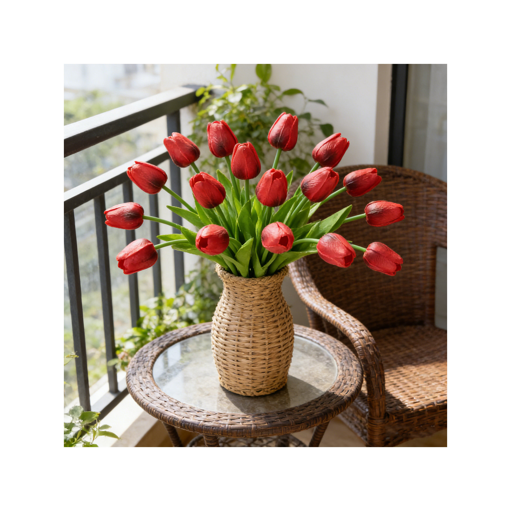 20PCS Tulips Artificial Flowers Faux Silk Tulip Stems Fake Flowers Bouquets for Vase Wedding Home Decoration, Burgundy