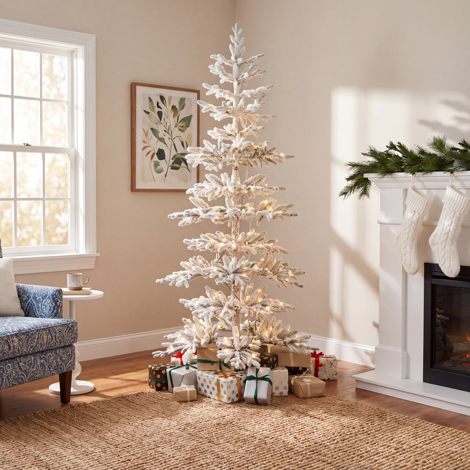 Johvan Frosted Pre-Lit Pine Christmas Tree, 6'