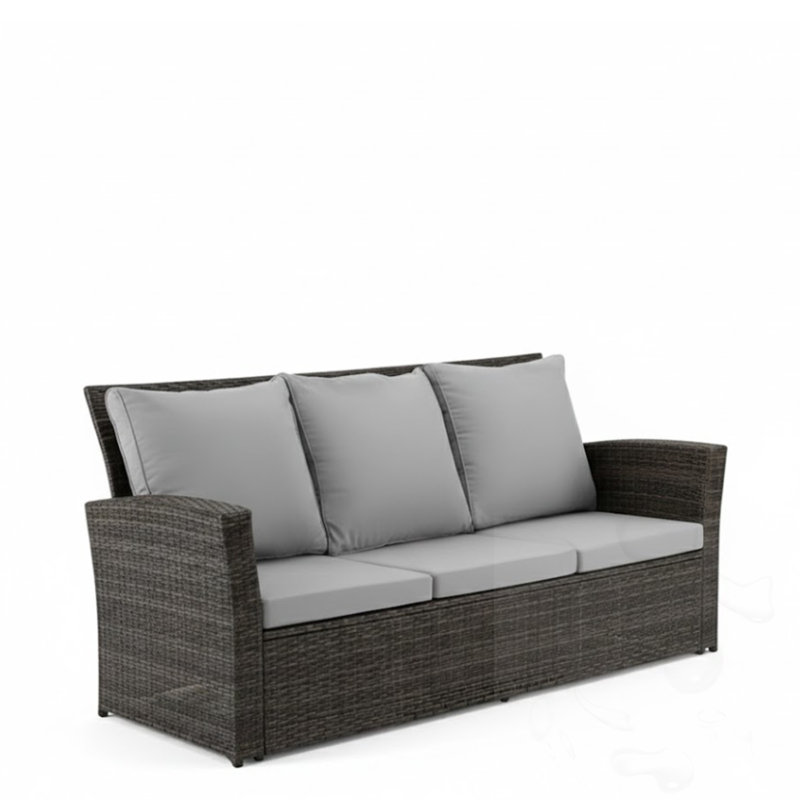 3-seat upholstered Outdoor Sofa with Cushions, Gray