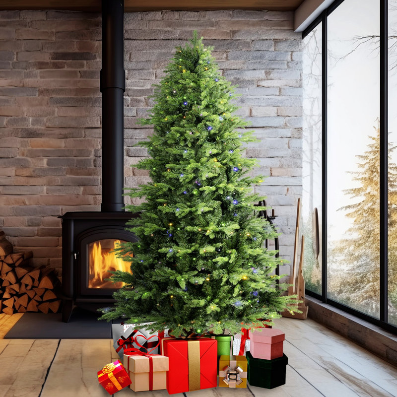 Arbre de Noël artificiel avec base, 100 lumières DEL blanc chaud, 6.6', Illuminée