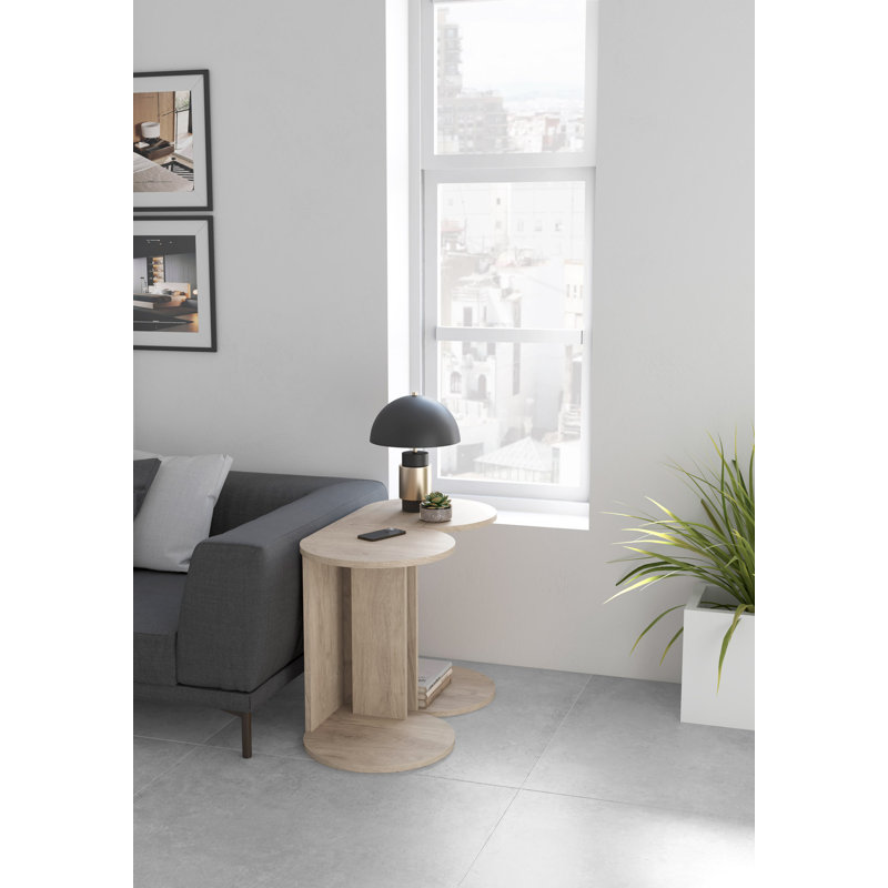 Alberdina Abstract End Table, Oak Wood