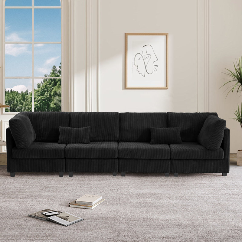 Canapé modulaire 126 po en velours côtelé, Noir