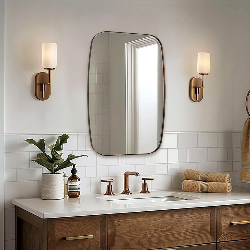 Miroir de salle de bain ovale moderne |  Cadre, Bronze brossé, 30 po x 22 po