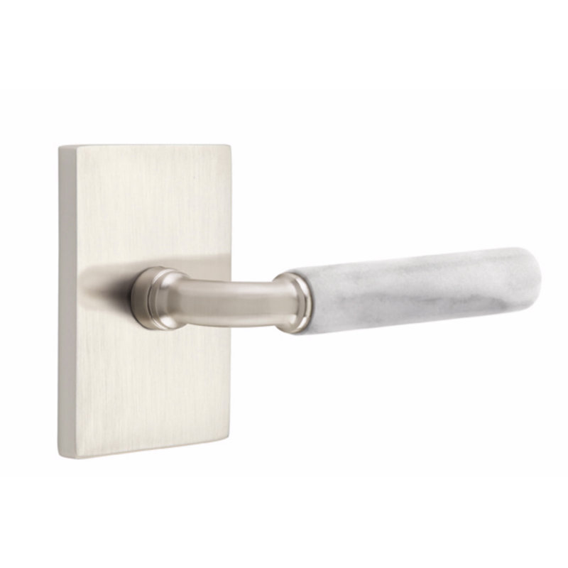 Ensemble de leviers de passage Emtek Select, rosette rectangulaire moderne, tige en R, poignée en terrazzo clair, gauche