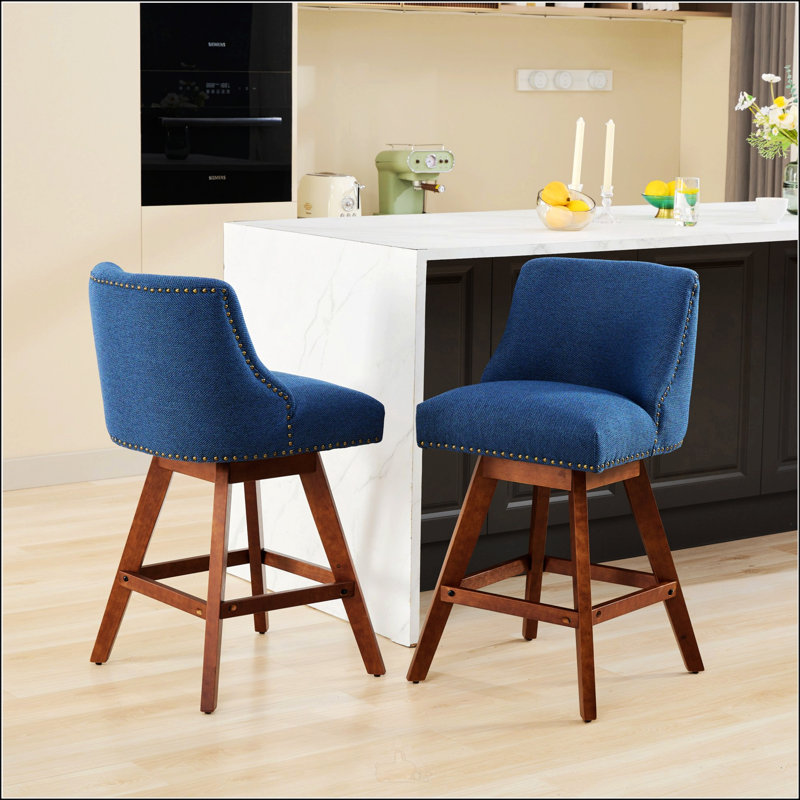 Tabourets de bar pivotants à hauteur de comptoir avec siège de 26 po, conception rembourrée confortable en bleu pour les cuisines et les bars modernes