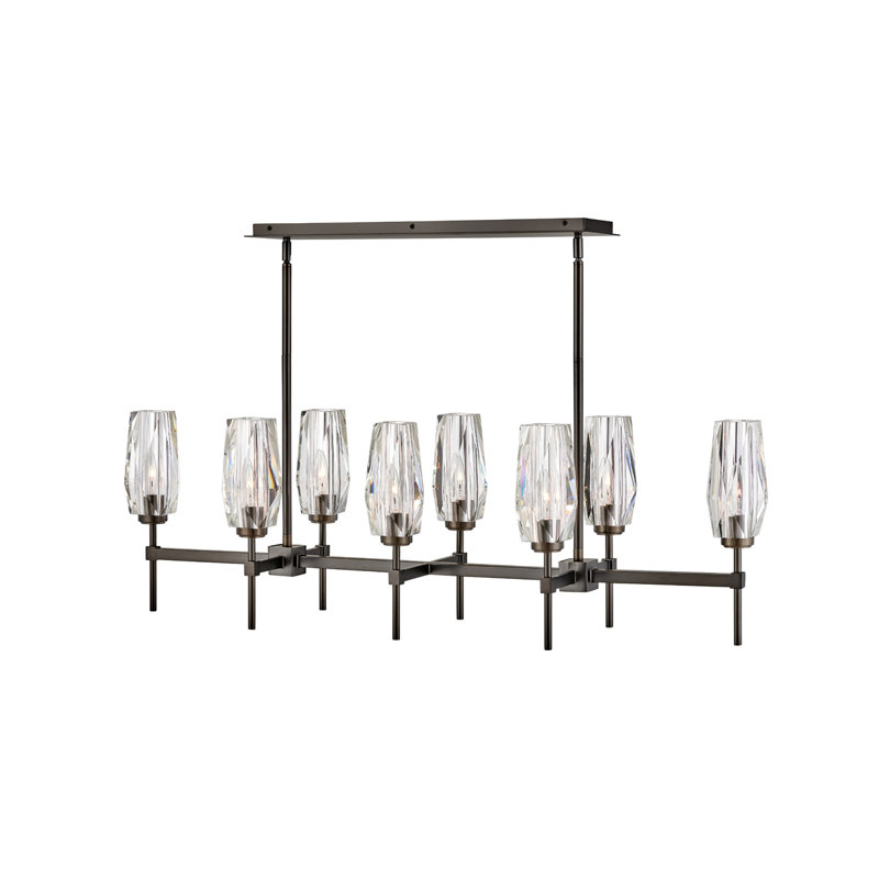 Ana 8-Light Linear Chandelier w/ Faceted Heavy-Cut Diamond-Shaped Crystal Shades - Black Oxide