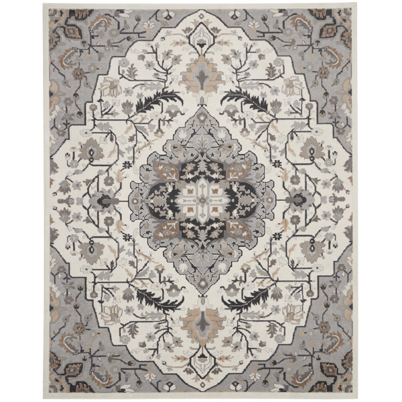 Tapis ivoire traditionnel Rheba, Rectangle 7 pi 10 po x 9 pi 10 po