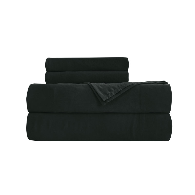 Washed Microfiber Bedding Microfiber Sheet Set, King Sheet Set with Fitted Sheet and 2 Pillowcases, Black