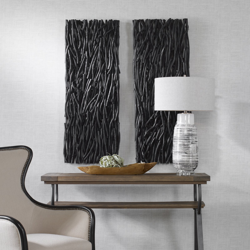 Black Teak Wood Wall Panel Art Decor