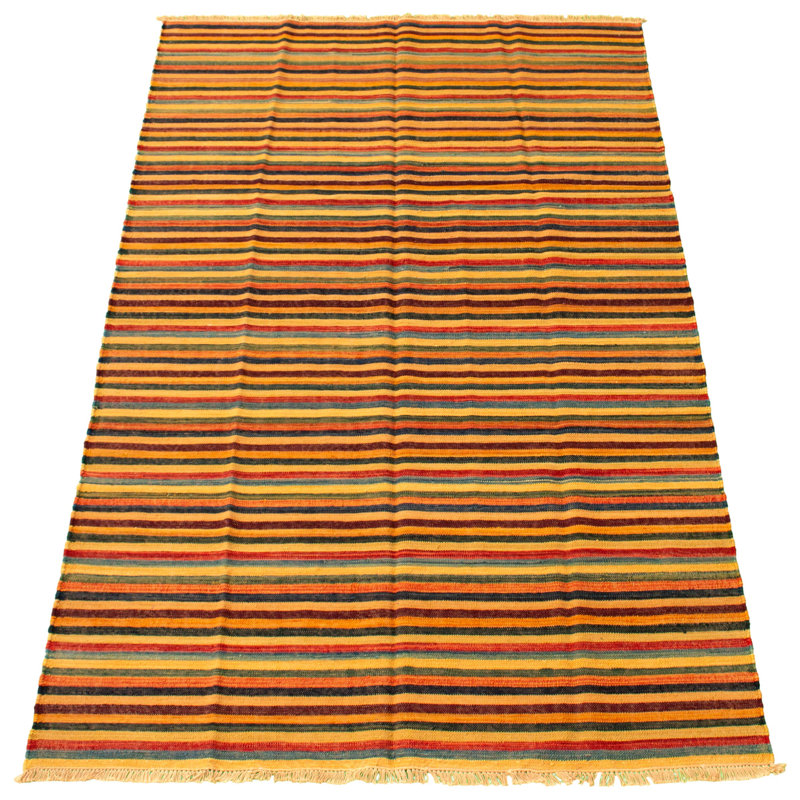 Tapis rouge / orange / jaune en laine fabriqué à la main Kilim