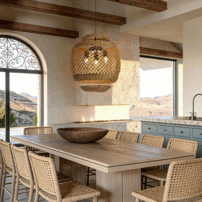 Handwoven Natural Rattan Pendant Light, Boho Farmhouse Hanging Ceiling Light Fixture