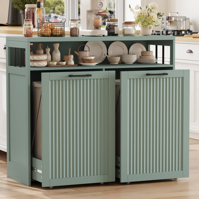 2x13 Gal Pull Out Trash Cabinet – Fluted Design with Open Storage Shelf