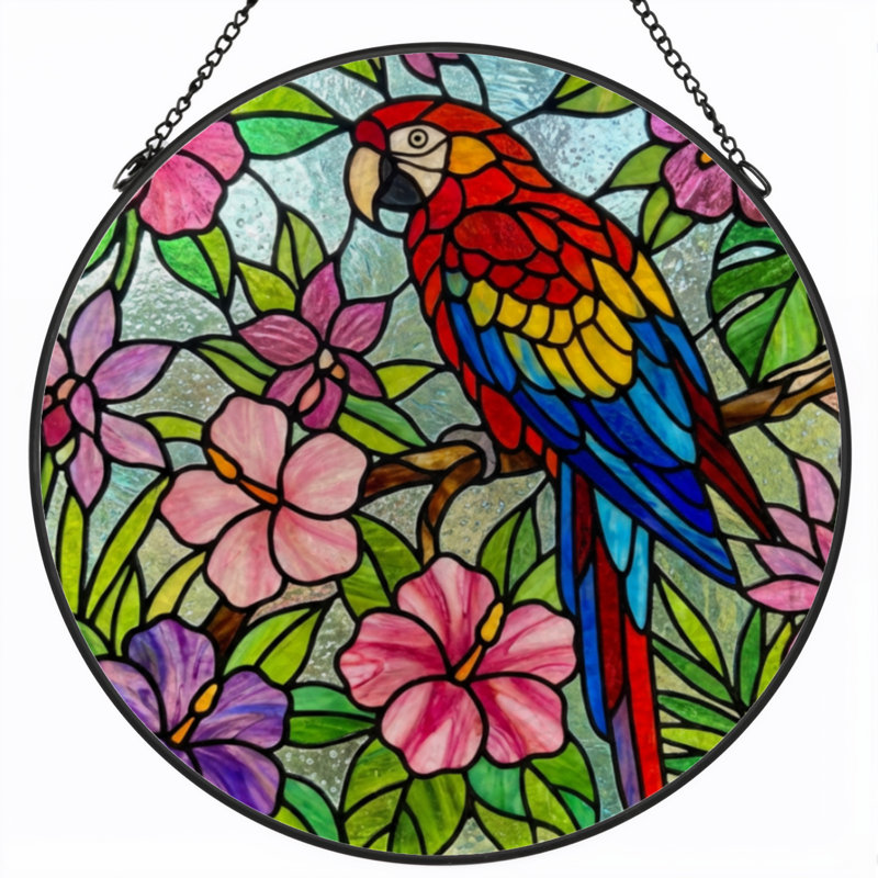 Panneau de vitrail 12 "H Parrot Flowers