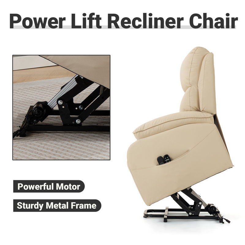 Power Lift Recliner With Massage Heat Scratch-Resistant Fabric Side Pocket and USB Port, Beige