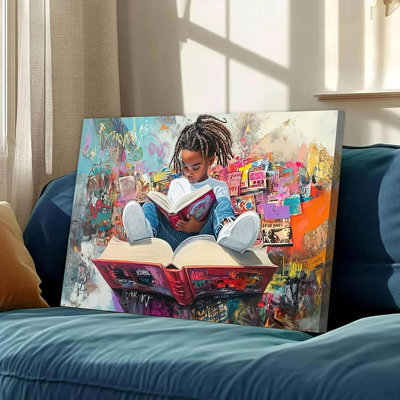 Black Boy Reading Canvas Wall Art African American Children Books Wall Decor Poster Graffiti Boy Pictures Print Painting For Teenager Living Room Bedroom Study Reading Room Home