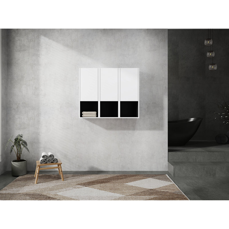 Armoire murale de salle de bain murale, blanche, 3 portes, chic 12 po, fermeture douce, blanc