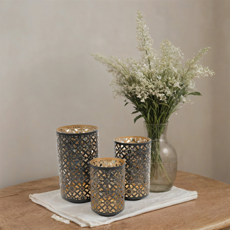 Three-piece Perforated Metal Lantern Set