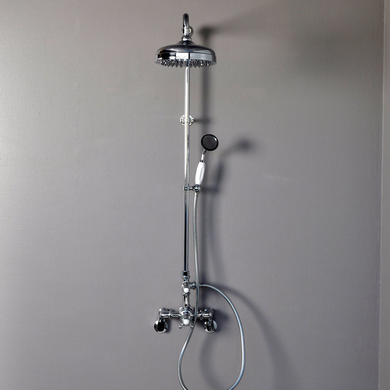 Exposed Thermostatic Shower System 48 Inch Wall Mounted with 1.75GPM Lever/Cross Handles, Unlacquered Polished Brass