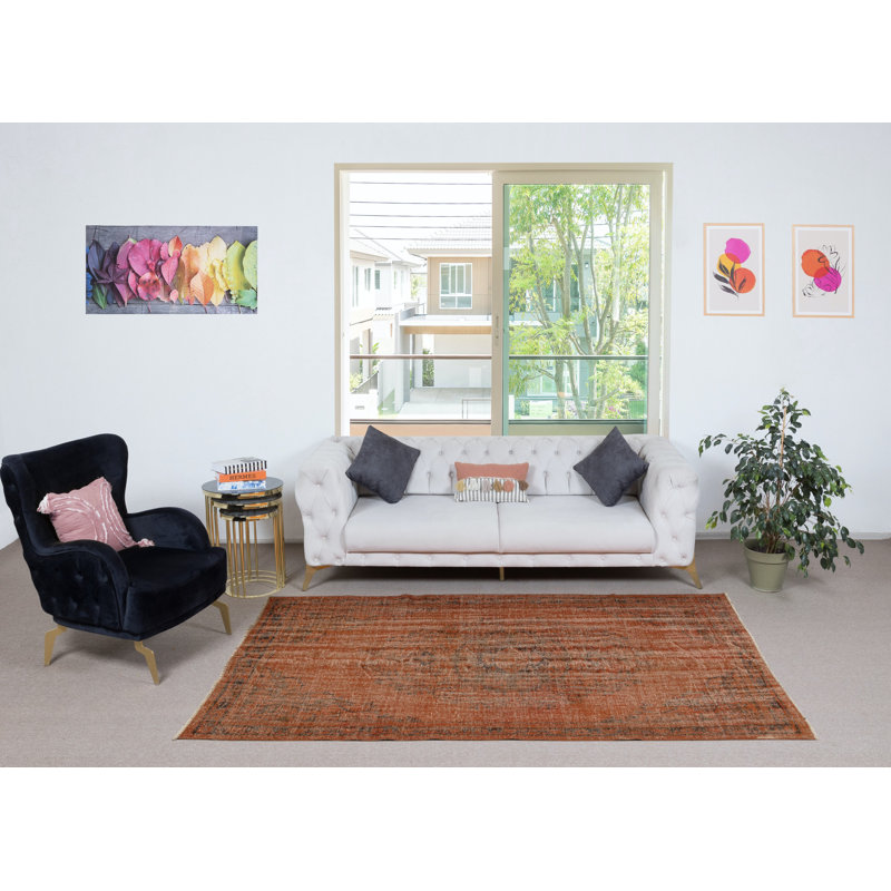 Tapis turc de couleur moderne fait à la main 5,4 x 8,6 pi de couleur orange