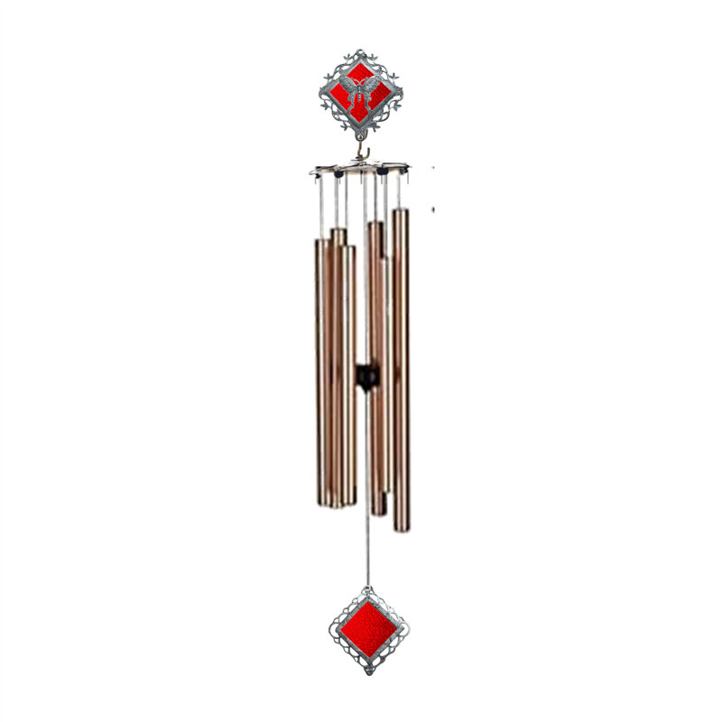 Carillon éolien - papillon teinté 36 po - Tube, Rouge/doré