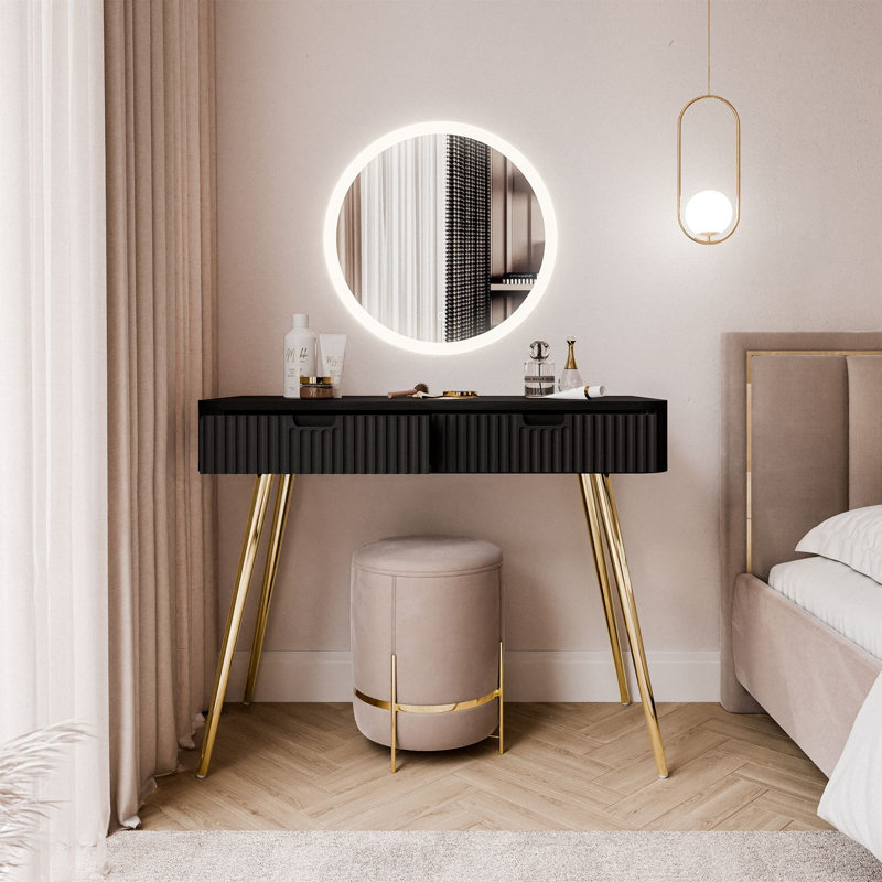 Novi Dressing Table with Mirror, Black/Gold