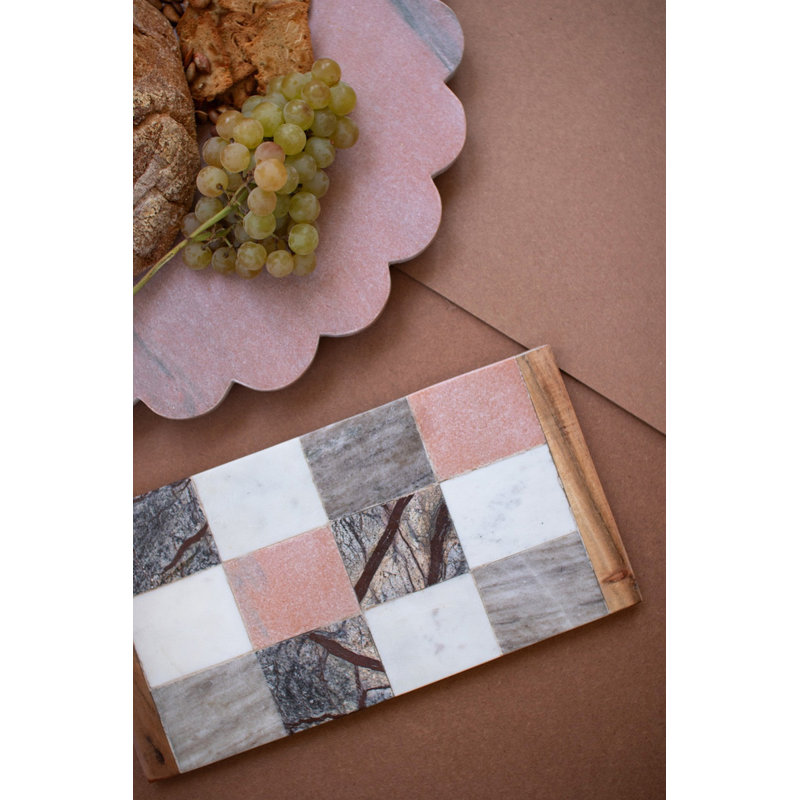 Kalalou Rectangle Checkered Serving Board in Marble and Wood 12" H