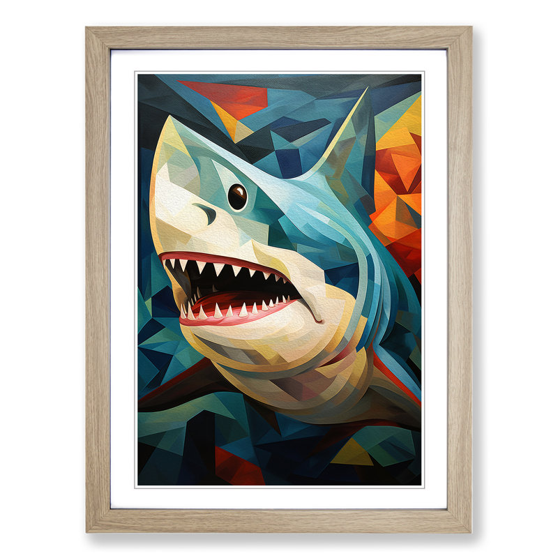 Shark Cubism Art - Framed Print, Oak Framed, 34cm H x 25cm W