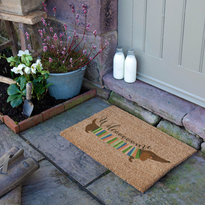 Welcome Sausage Dog Coir Doormat, 60cm W x 40cm L