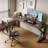 Light Walnut Color L-Shaped Solid Wood writing desk