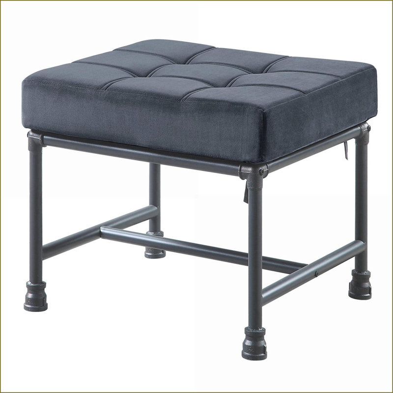 Ottoman, Industrial Metal Frame Velvet Upholstered, Slate Gray Light Gray, for Living Room | Metal | Velvet