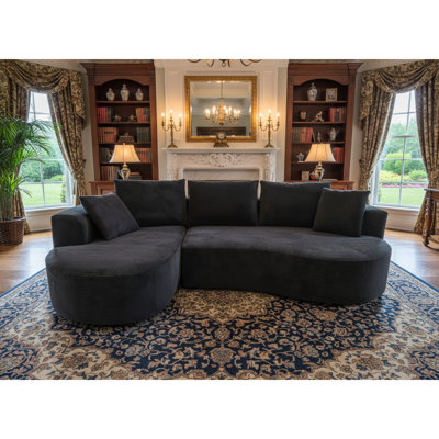 Canapé modulaire incurvé en velours noir 2 pièces, 3 sièges et méridienne, sans assemblage, design minimaliste, coussins pour un siège en velours côtelé confortable, ergonomique, siège rehaussé