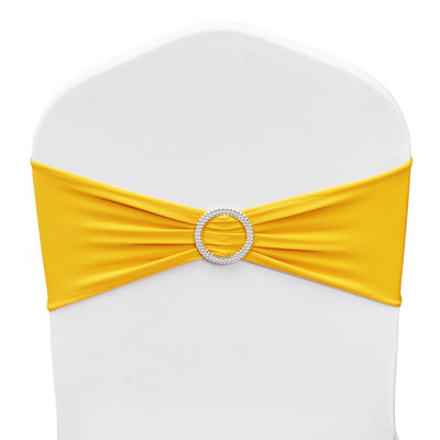 Ceintures de chaise en spandex extensible, housse de chaise et ceinture de chaise extensible avec boucle ronde, bandes de chaise élastiques, mariage de mariage, fête, banquet, décoration de chaise de fête (50 pièces jaune doré)