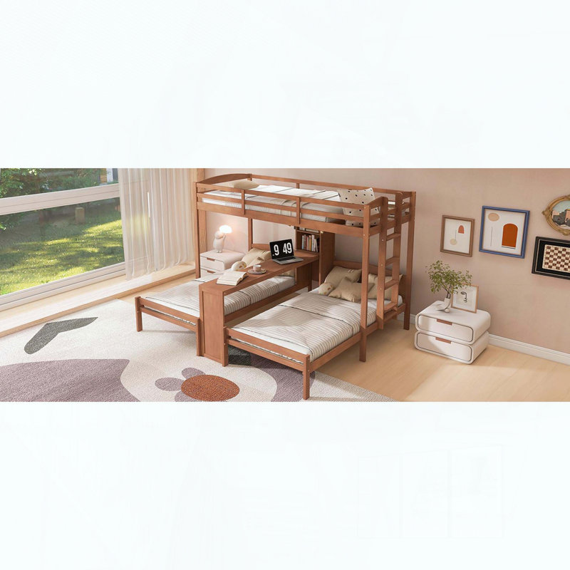 Lit superposé avec bureau intégré, tablettes de rangement et lampe de lecture, conception polyvalente 3-en-1 pour économiser de l'espace et la multifonctionnalité