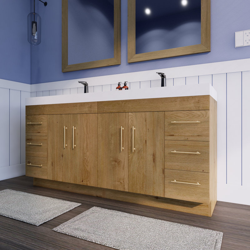 Spring Double Bathroom Vanity Set, Teak Oak, 72"