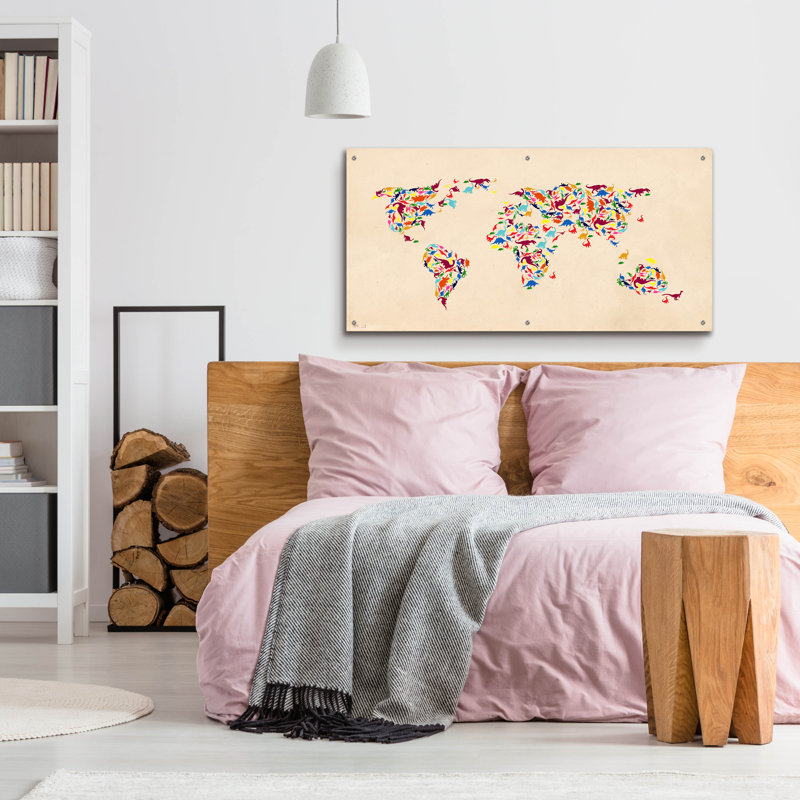 Art mural en verre Trinx «Dino Map Of The Workld 2» par Mark Ashkenazi, H 24 po x l 48 po