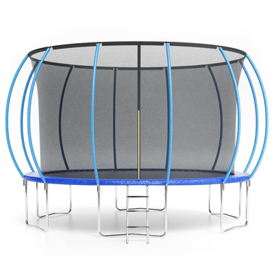 Trampoline 14 pi pour l'extérieur, trampolines pour enfants et adultes, trampolines citrouilles avec filet de sécurité, échelle, structure en métal avec revêtement, trampoline pour grande cour approuvé par l'ASTM pour enfants
