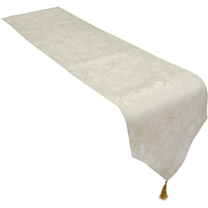 Christmas Metallic Blizzard Snowflake Tasselled Table Runner, 33cm W x 183cm L, Red