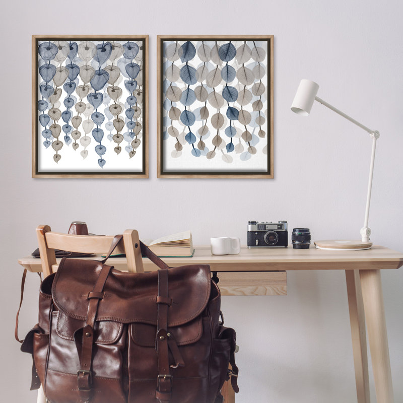 Ensemble de 2 toiles flottantes encadrées "Falling Vines Neutral Leaves" par Albert Koetsier, H 31 po x l 25 po