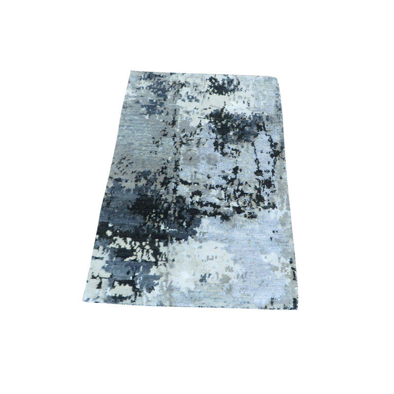 Tapis noir / gris noué à la main de conception unique 2 pi x 3 pi Heimdall