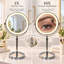 Miroir de maquillage rond en métal de 23 cm (9 pouces) avec double face DEL, grossissement 1X/10X, hauteur réglable, 3 modes de couleur et batterie rechargeable USB-C-1335673066