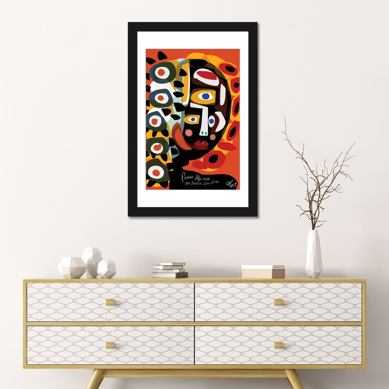 Femme africaine qui rêve - impression, H 24 po x l 16 po x P 1 po, Cadre noir