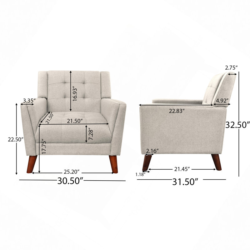 Fauteuil moderne capitonné avec structure en bois d'ingénierie, capacité de 300 lb, pieds fuselés et revêtement en polyester moelleux