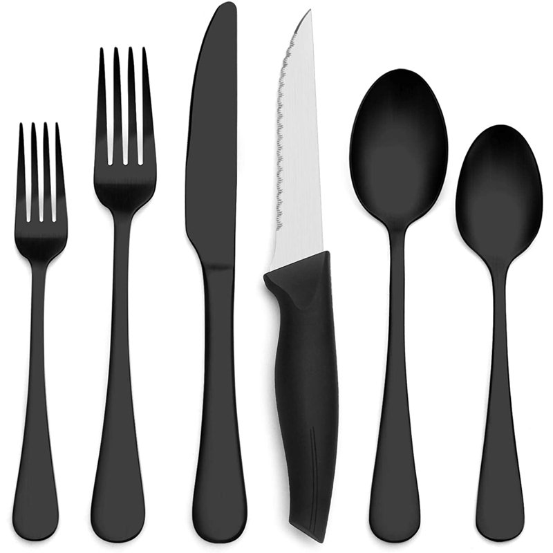 Prep & Savour Hanan Stainless Steel Flatware Set - Service for 4, Black