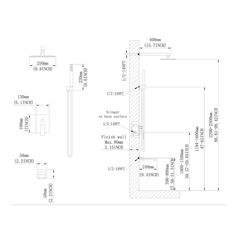 Luxury Rainfall Bathroom - 10 Inch Square Shower Mixer In Brushed Nickel 10", Brushed Nickel